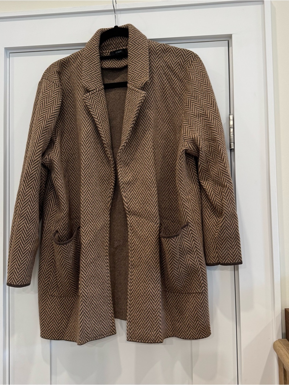 J. Crew Brown Herringbone Open-Front Trench Coat